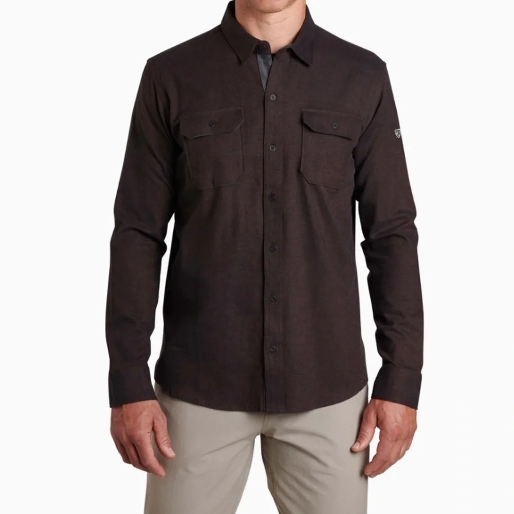 KUHL DESCENDR Button Down Shirt Black Coffee Size XL